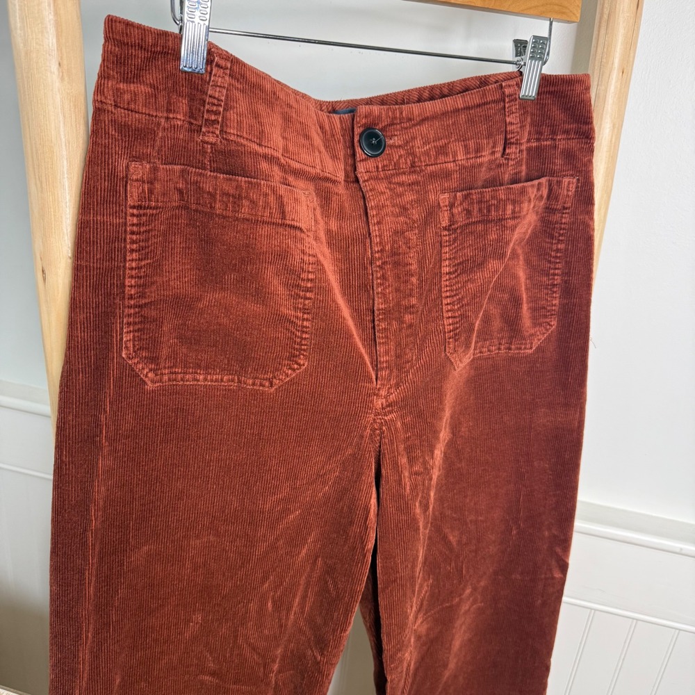 Maeve Anthropologie The Colette Corduroy Wide Leg Pants Rust Orange Size 33 - Picture 2 of 7